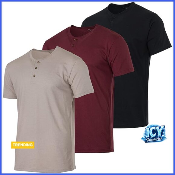Cotton Henley T-Shirt 3 Pack Short Sleeve Regular Fit